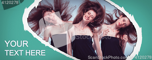 Image of Set of young woman\'s portraits with different emotions