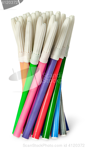 Image of Unsorted set of colored felt pens in bunch