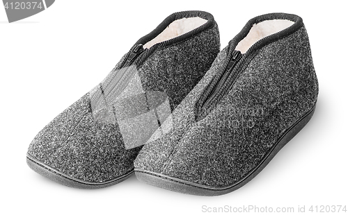 Image of One pair comfortable dark gray slippers with fur