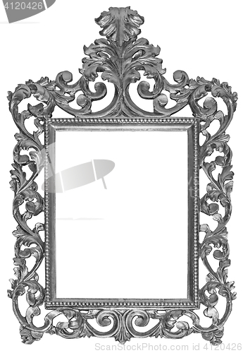 Image of Antique silver plated wooden frame Isolated with Clipping Path