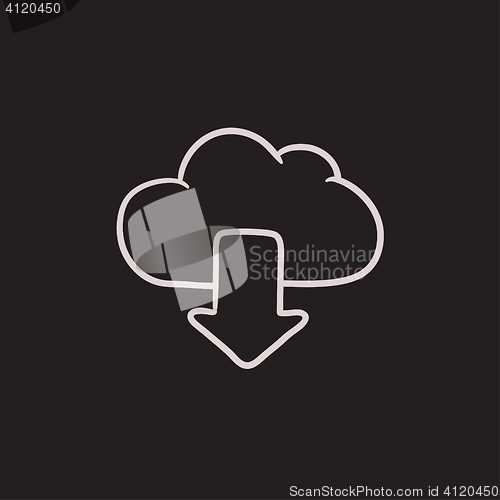 Image of Cloud with arrow down sketch icon.