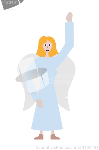 Image of angel in light blue dress with white wings