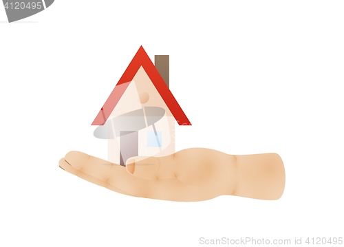 Image of hand viewed from side with house on palm