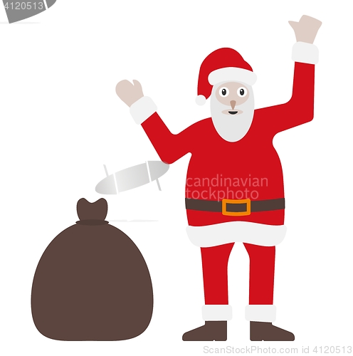 Image of Santa Claus in classic red dress with bag