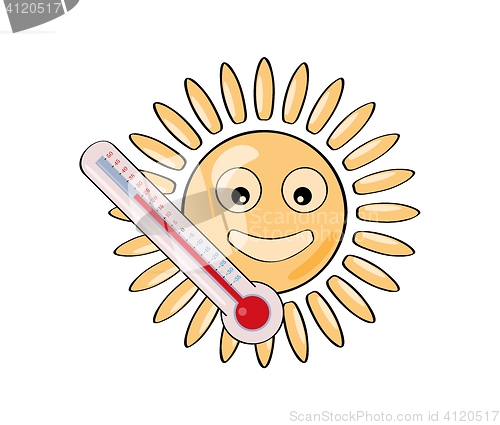 Image of sun and thermometer as a signs of hot summer