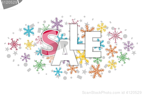 Image of christmas offer sale banner with color snowflakes