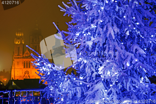 Image of Advent evening view on Gradec square in Zagreb illuminated cathe