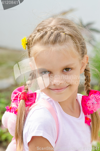 Image of Portrait of a beautiful six year old girl with blond hair