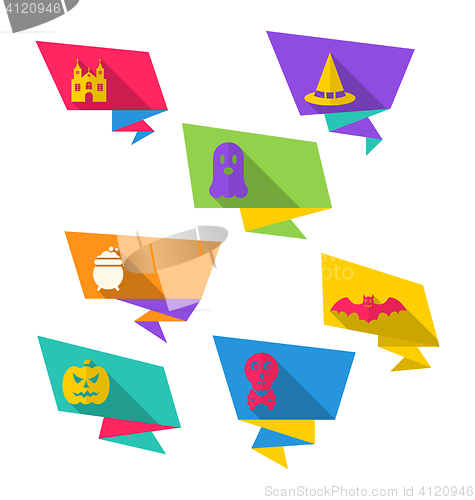 Image of Origami Paper Banners with Halloween Symbols