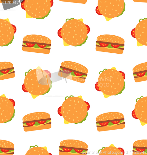 Image of Seamless Pattern with Hamburgers. Fast Food Wallpaper