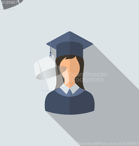 Image of Flat icon of female graduate in graduation hat, minimal style wi