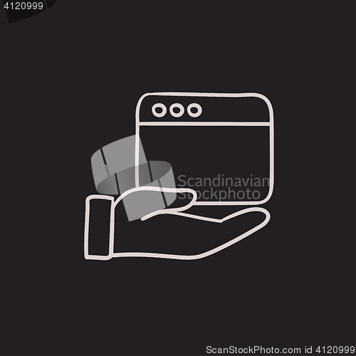 Image of Hand holding browser window sketch icon.