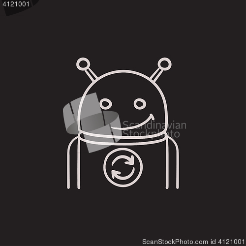 Image of Robot with refresh sign sketch icon.