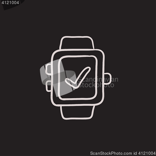 Image of Smartwatch with check sign sketch icon.