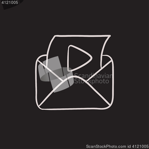 Image of Envelope mail with play button sketch icon.