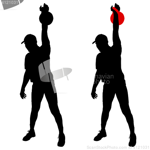 Image of Silhouette muscular man holding kettle bell.  illustration.