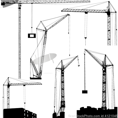 Image of Set of black hoisting cranes isolated on white background. illustration