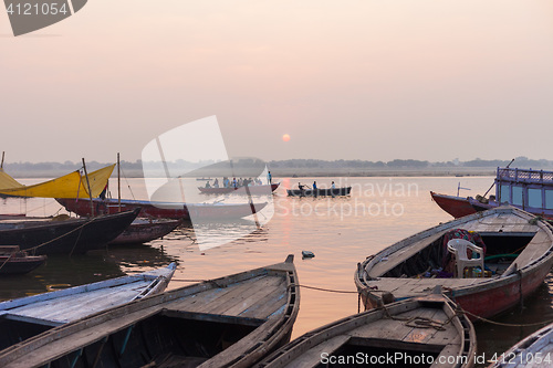 Image of Boats on the River Ganges at dawn