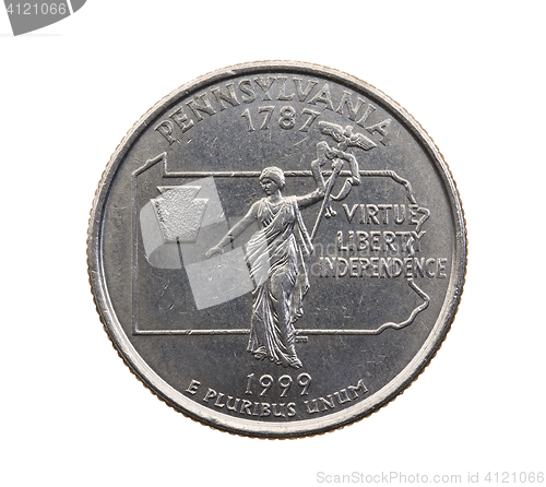 Image of coin in a quarter of the US dollar