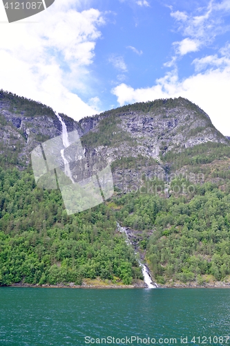 Image of Waterfall at Naeroyfjord in Norway