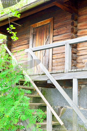 Image of Finnish traditional sauna, door and stairs