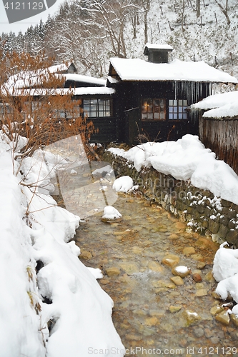 Image of Small river by an rustic onsen 