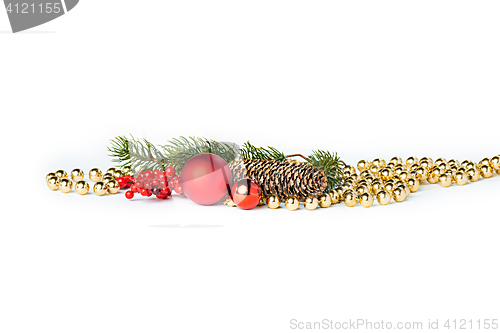 Image of Gold Christmas balls on white