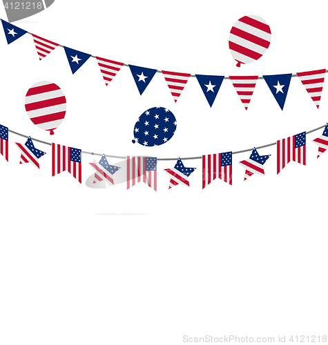 Image of Hanging Bunting pennants for Independence Day USA, Patriotic Sym