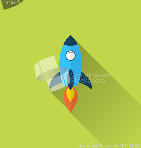 Image of Flat icon of rocket with long shadow style