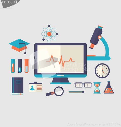 Image of Set flat icon of objects chemical laboratory 