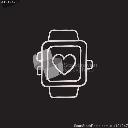 Image of Smartwatch with heart sign sketch icon.