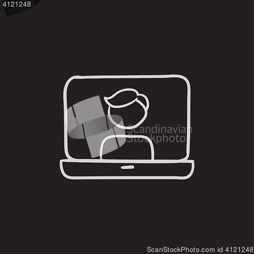 Image of Laptop with man on screen sketch icon.