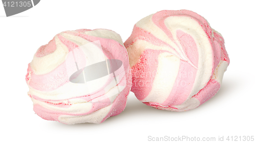 Image of Two white and pink marshmallows each other