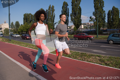 Image of multiethnic group of people on the jogging