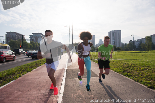 Image of multiethnic group of people on the jogging