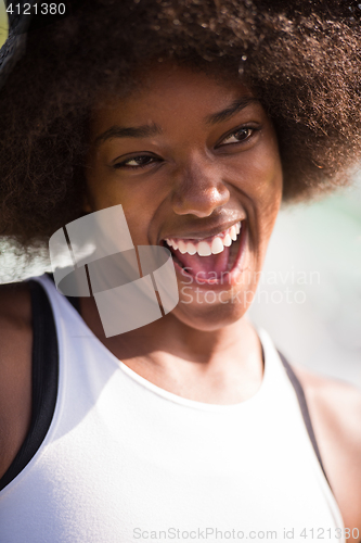 Image of Close up portrait of a beautiful young african american woman sm