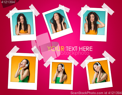 Image of The young woman\'s portrait with different emotions