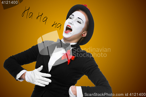 Image of Portrait of the surprised and joyful mime with open mouth