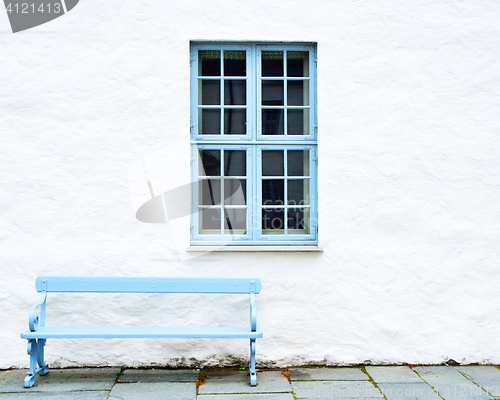 Image of Blue window and bench