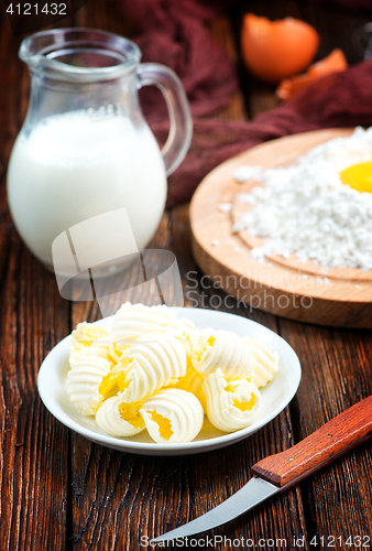 Image of flour,milk, butter and eggs