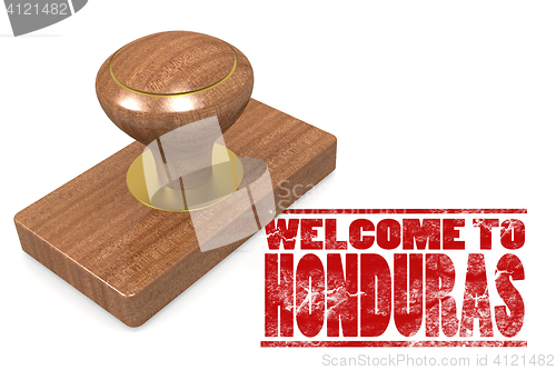 Image of Red rubber stamp with welcome to Honduras