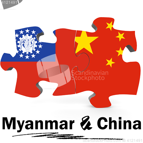 Image of China and Myanmar flags in puzzle 
