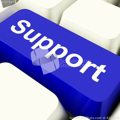 Image of Support Computer Key In Blue Showing Help And Assistance