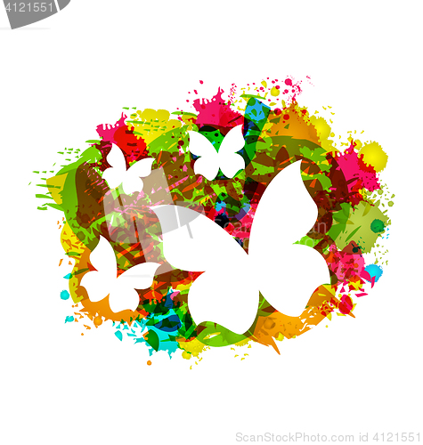 Image of White Butterflies on Colorful Grunge Texture 