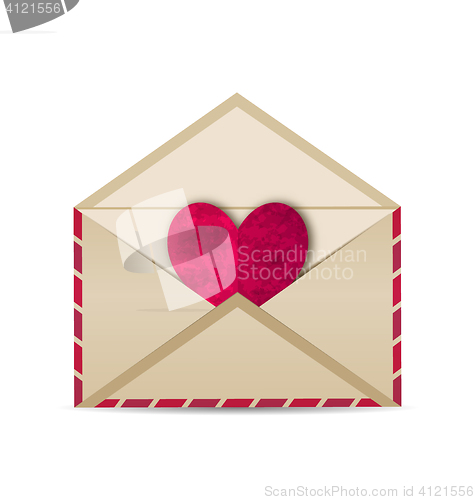 Image of Open vintage envelope with paper grunge heart