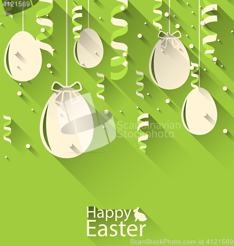 Image of Happy Easter Green Background with Eggs and Serpentine