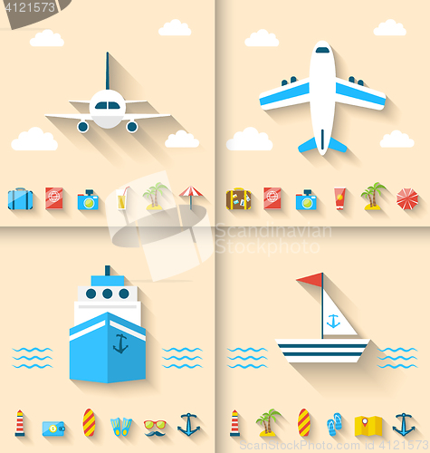 Image of Set Banners with Flat Icons of Planning Summer Vacation, Minimal