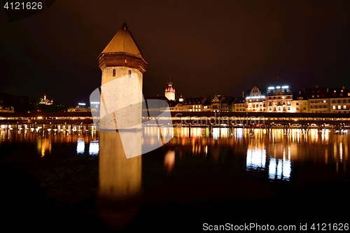 Image of Night view of Chapel Bridge in Lucerne