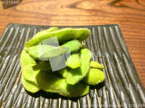 Image of Edamame closeup, soybeans on a plate