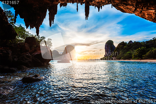 Image of Sunset on Pranang beach. Railay , Krabi Province Thailand